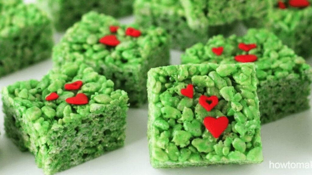 Grinch Rice Krispie Treats, homemade and freshly served
