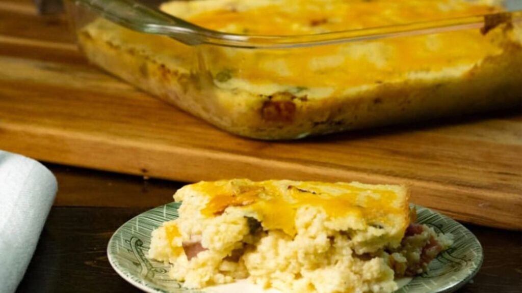 an Easy Grits Casserole, homemade and freshly served