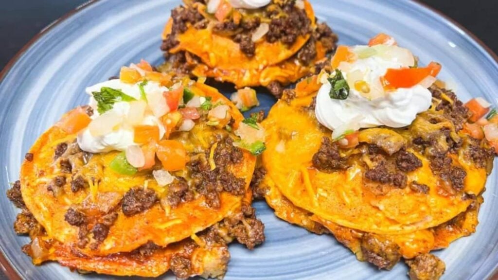 Easy Ground Beef Stacked Enchiladas, homemade and freshly served
