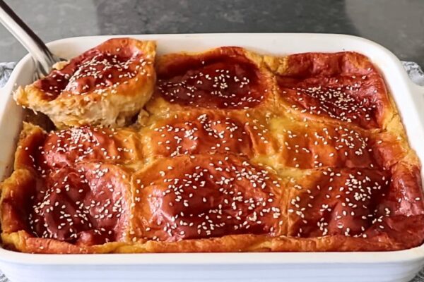 Easy Hamburger Bun Bread Pudding, homemade and freshly served