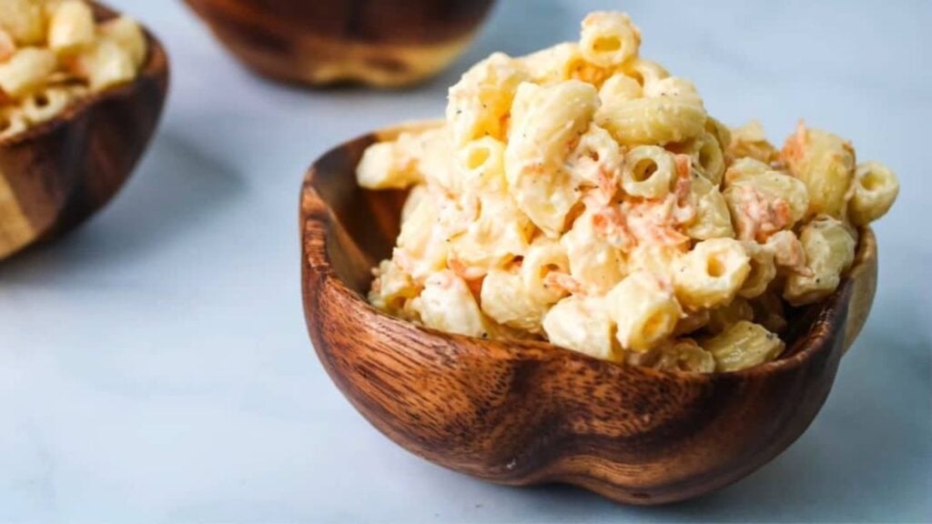 Easy Hawaiian Style Macaroni Salad, homemade and freshly served