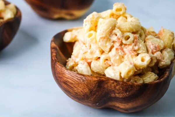 Easy Hawaiian Style Macaroni Salad, homemade and freshly served