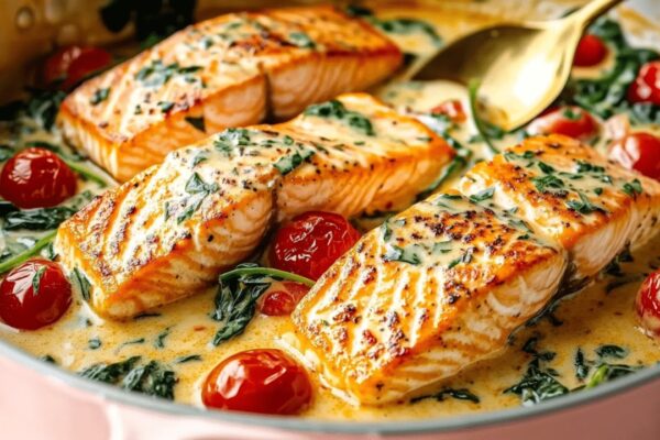 Healthy and Creamy One-Pan Salmon, homemade and freshly served