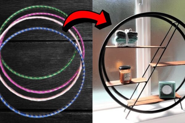 Finished Easy Dollar Tree DIY Hula Hoop Shelf, a completed DIY project