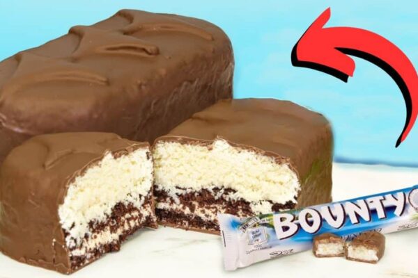 a Giant Bounty Bar Cake, homemade and freshly served
