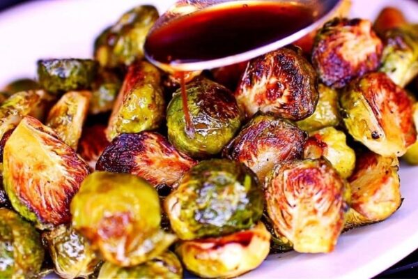 Easy Honey Balsamic Roasted Brussels Sprouts, homemade and freshly served