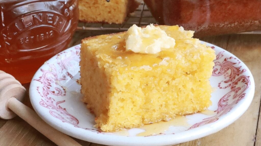 Easy Honey Butter Cornbread, homemade and freshly served