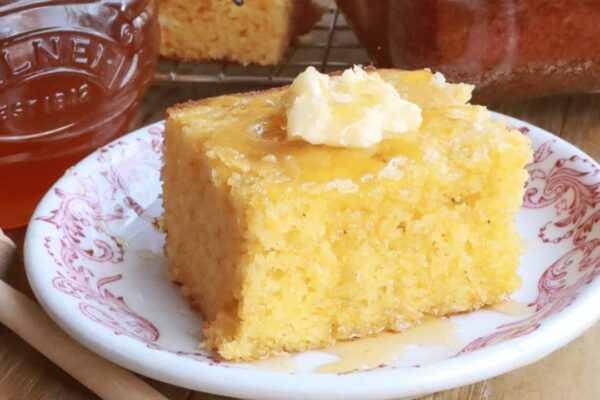 Easy Honey Butter Cornbread, homemade and freshly served
