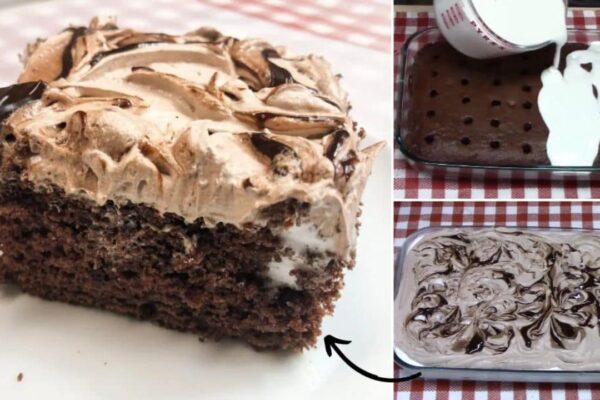Easy Hot Chocolate Poke Cake, homemade and freshly served