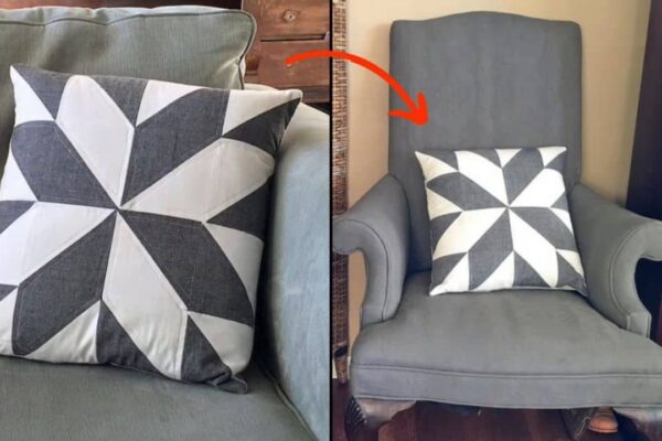 Finished Easy HST Quilted Pillow, a completed DIY project