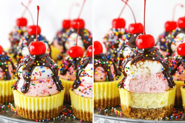 Easy Ice Cream Sundae Mini Cheesecakes, homemade and freshly served