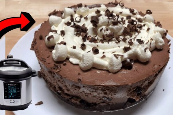 Instant Pot Double Chocolate Cheesecake, homemade and freshly served
