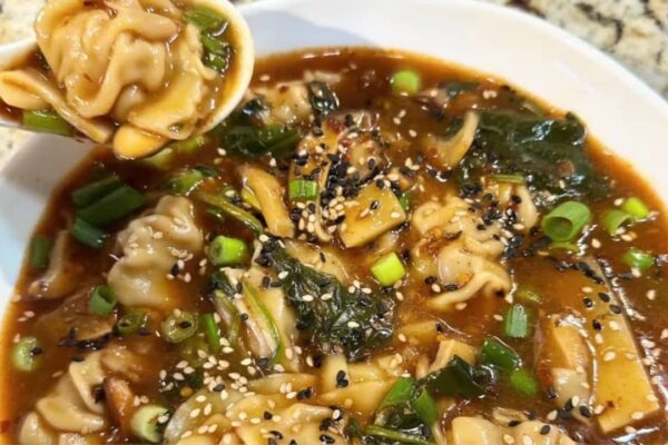 Easy 20-Minute Instant Pot Spicy Dumpling Soup, homemade and freshly served