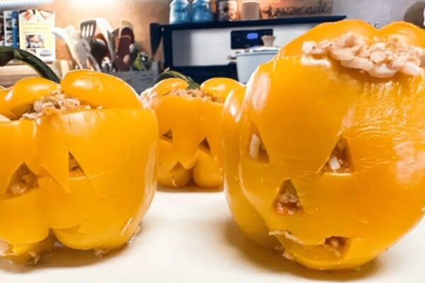 Easy Jack-O-Lantern Stuffed Peppers, homemade and freshly served