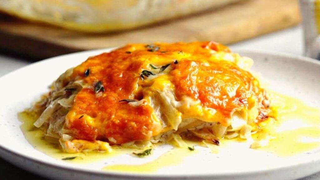 Cheesy & Creamy Cabbage Casserole (Keto Friendly), homemade and freshly served