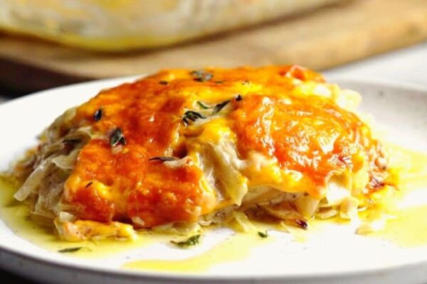 Cheesy & Creamy Cabbage Casserole (Keto Friendly), homemade and freshly served