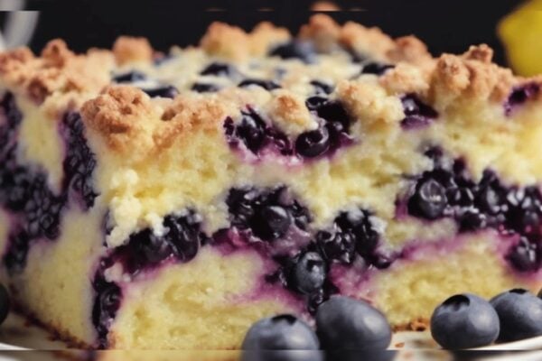 Easy Keto Lemon Blueberry Cake, homemade and freshly served