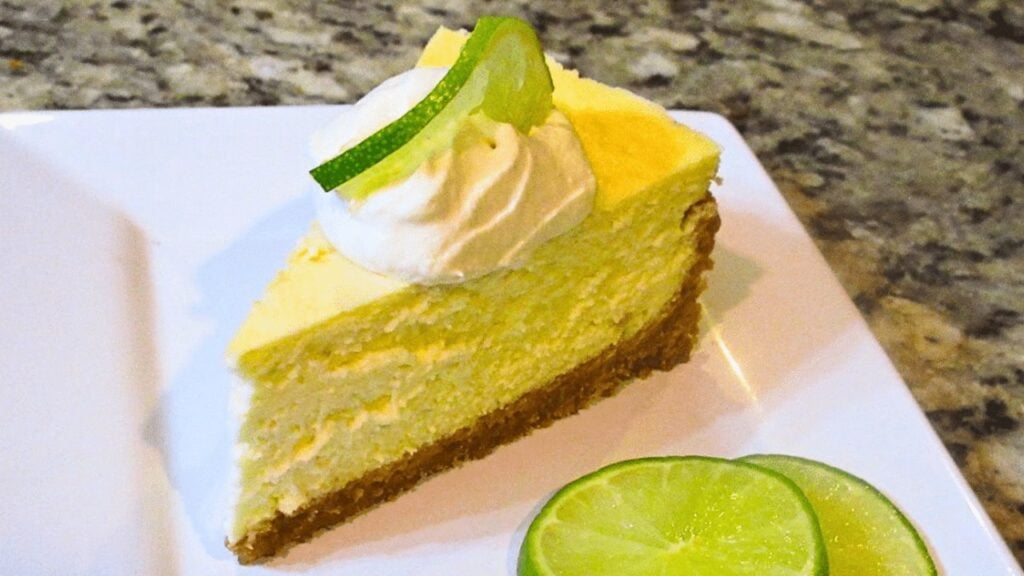 Authentic Key Lime Cheesecake, homemade and freshly served