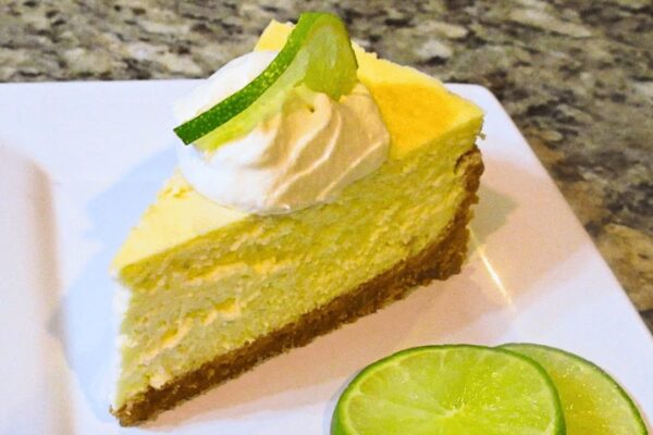 Authentic Key Lime Cheesecake, homemade and freshly served