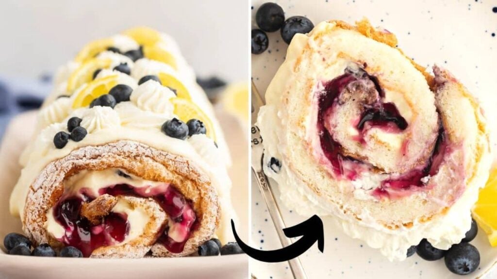 Easy Lemon Blueberry Angel Food Cake Roll, homemade and freshly served