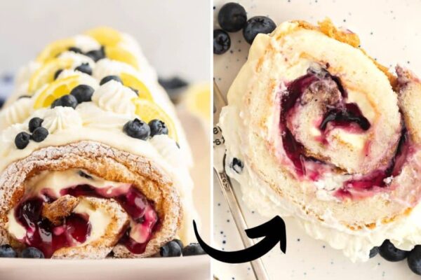 Easy Lemon Blueberry Angel Food Cake Roll, homemade and freshly served