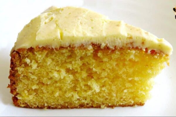 Easy Lemon Cake With Lemon Frosting, homemade and freshly served