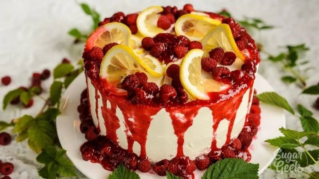 Easy Lemon Raspberry Layer Cake, homemade and freshly served
