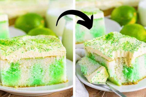 Easy Lime Jell-O Poke Cake, homemade and freshly served