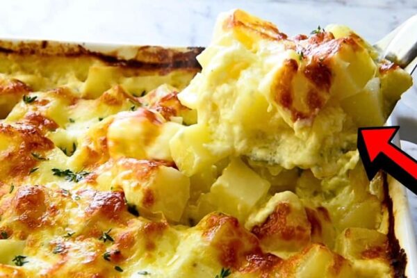 Easy Loaded Cheesy Potato Bake Casserole, homemade and freshly served