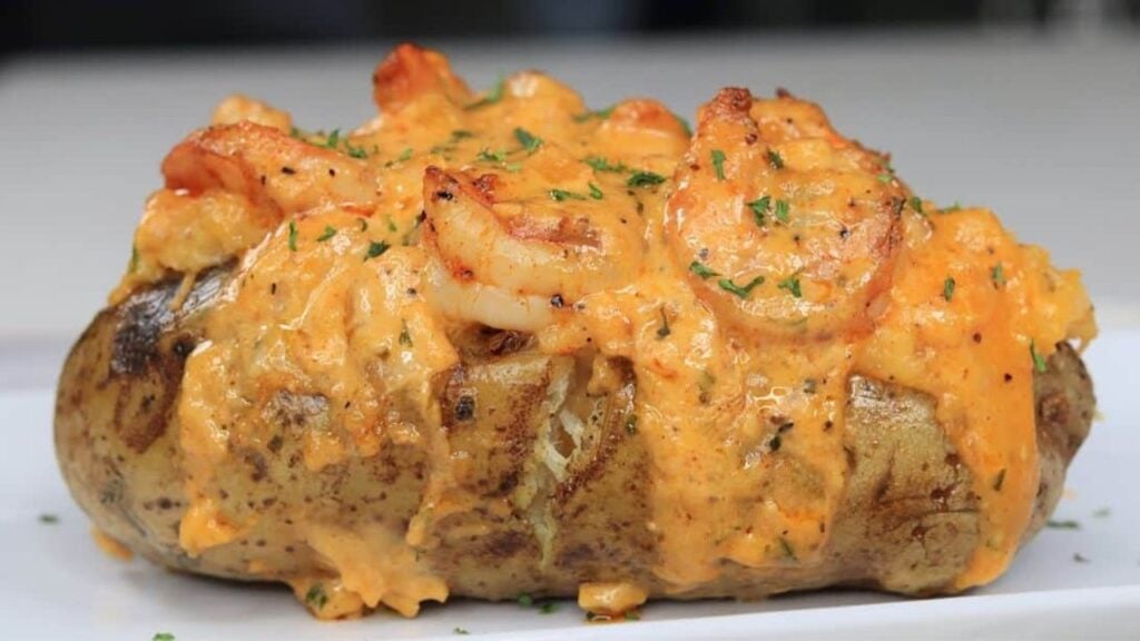 Easy Loaded Creamy Shrimp Baked Potato, homemade and freshly served