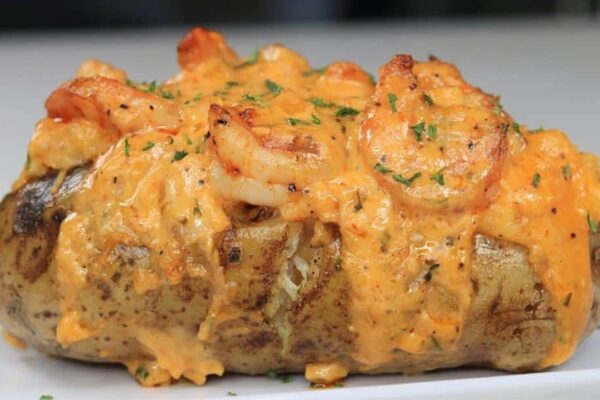 Easy Loaded Creamy Shrimp Baked Potato, homemade and freshly served