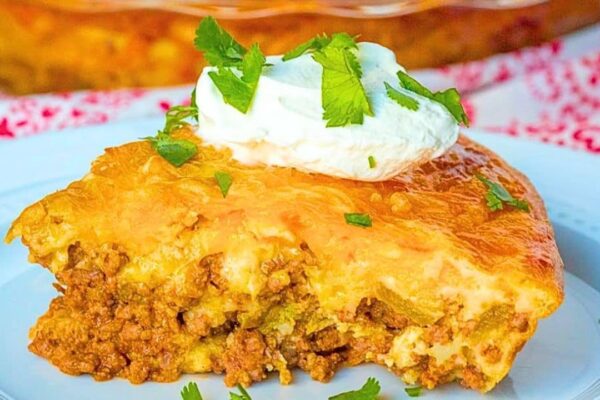 Easy-to-Make Loaded Impossible Beef Taco Pie, homemade and freshly served