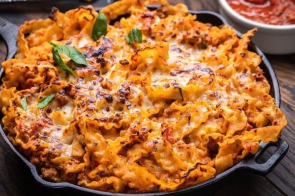 Easy-to-Make Loaded Skillet Lasagna, homemade and freshly served
