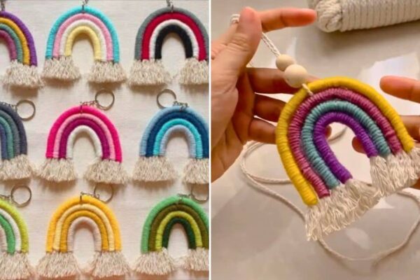 Finished Easy Macrame Rainbow, a completed DIY project
