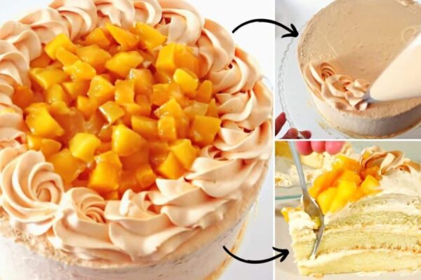 Super Easy Mango Sponge Cake, homemade and freshly served
