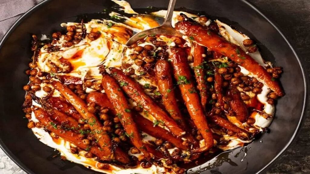 Easy Spicy Maple Carrots with Yogurt Sauce, homemade and freshly served