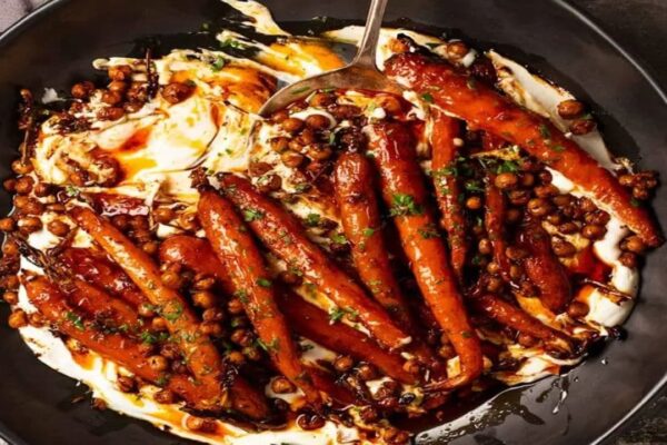Easy Spicy Maple Carrots with Yogurt Sauce, homemade and freshly served