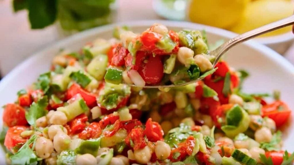 Easy Mediterranean Chickpea Salad, homemade and freshly served