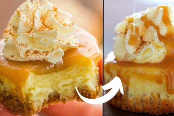 Easy Mini Cheesecakes with Caramel Sauce, homemade and freshly served