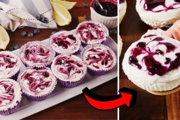 Easy Mini Lemon Blueberry Cheesecakes, homemade and freshly served