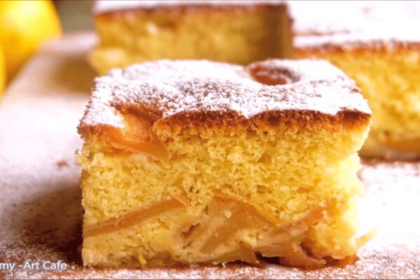 Easy Moist Apple Cake, homemade and freshly served