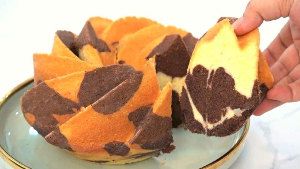 Easy Moist Marble Bundt Swirl Cake, homemade and freshly served