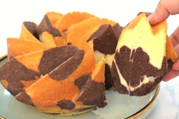 Easy Moist Marble Bundt Swirl Cake, homemade and freshly served
