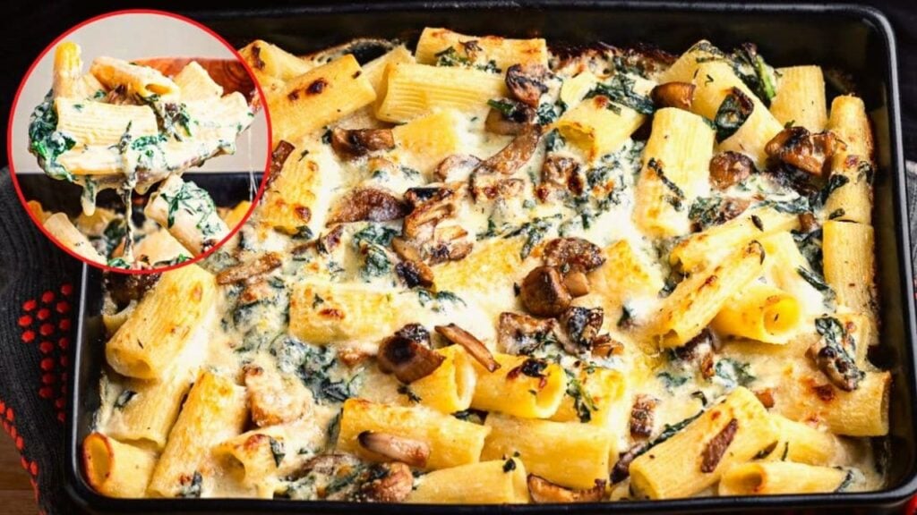 Creamy Roasted Mushroom & Baked Pasta Casserole, homemade and freshly served