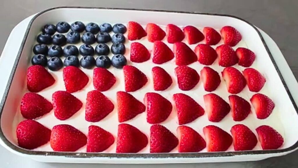 Easy No-Bake 4th of July Flag Cheesecake, homemade and freshly served