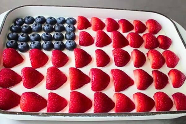 Easy No-Bake 4th of July Flag Cheesecake, homemade and freshly served