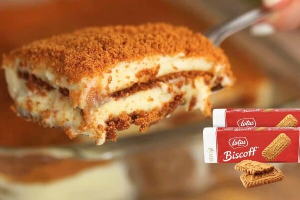 Easy No-Bake Biscoff and Cream Dessert, homemade and freshly served
