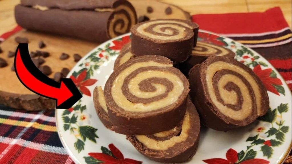 3-Ingredient Chocolate Peanut Butter Fudge Pinwheel, homemade and freshly served