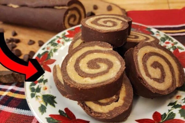 3-Ingredient Chocolate Peanut Butter Fudge Pinwheel, homemade and freshly served