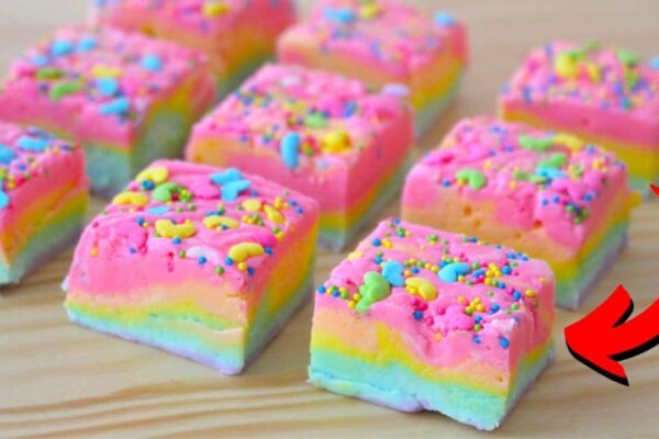 Super Easy No-Bake Colorful Rainbow Fudge, homemade and freshly served